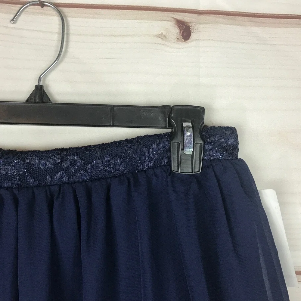 Speechless Skirt Juniors 9 Blue Chiffon A-Line Mini Lace Trim Zipper Lined Solid